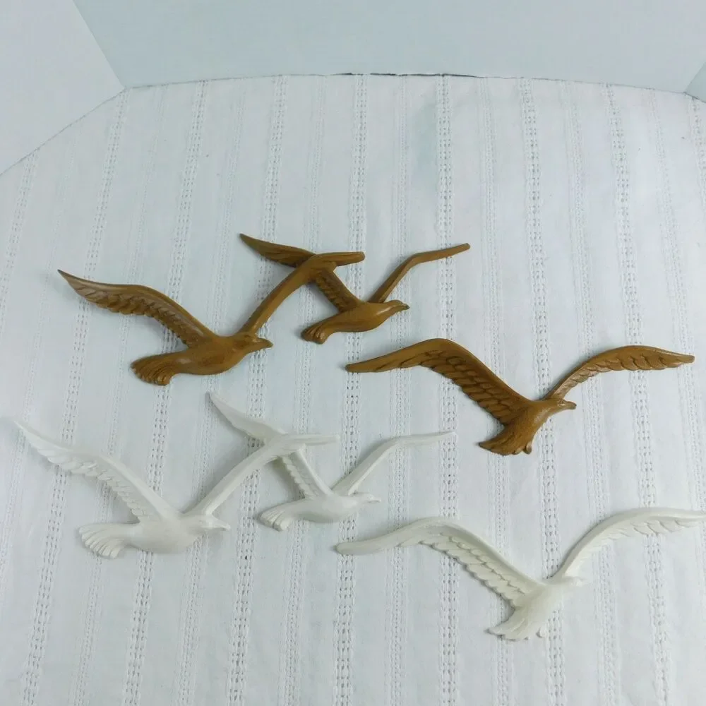 Flying Seagulls Homco MCM Lot of 4 Plastic Birds Retro White Brown Gulls Wall